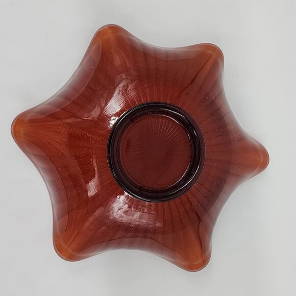 Vintage Carnival Glass Bowl Double Crimped Vertical Rays 9.5" Diameter - Picture 5 of 9